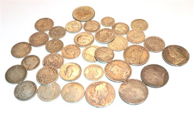Lot 103 - A collection of 33 x British Silver Coins consisting of:  William III, 1796 Crowns (2), Fair -...