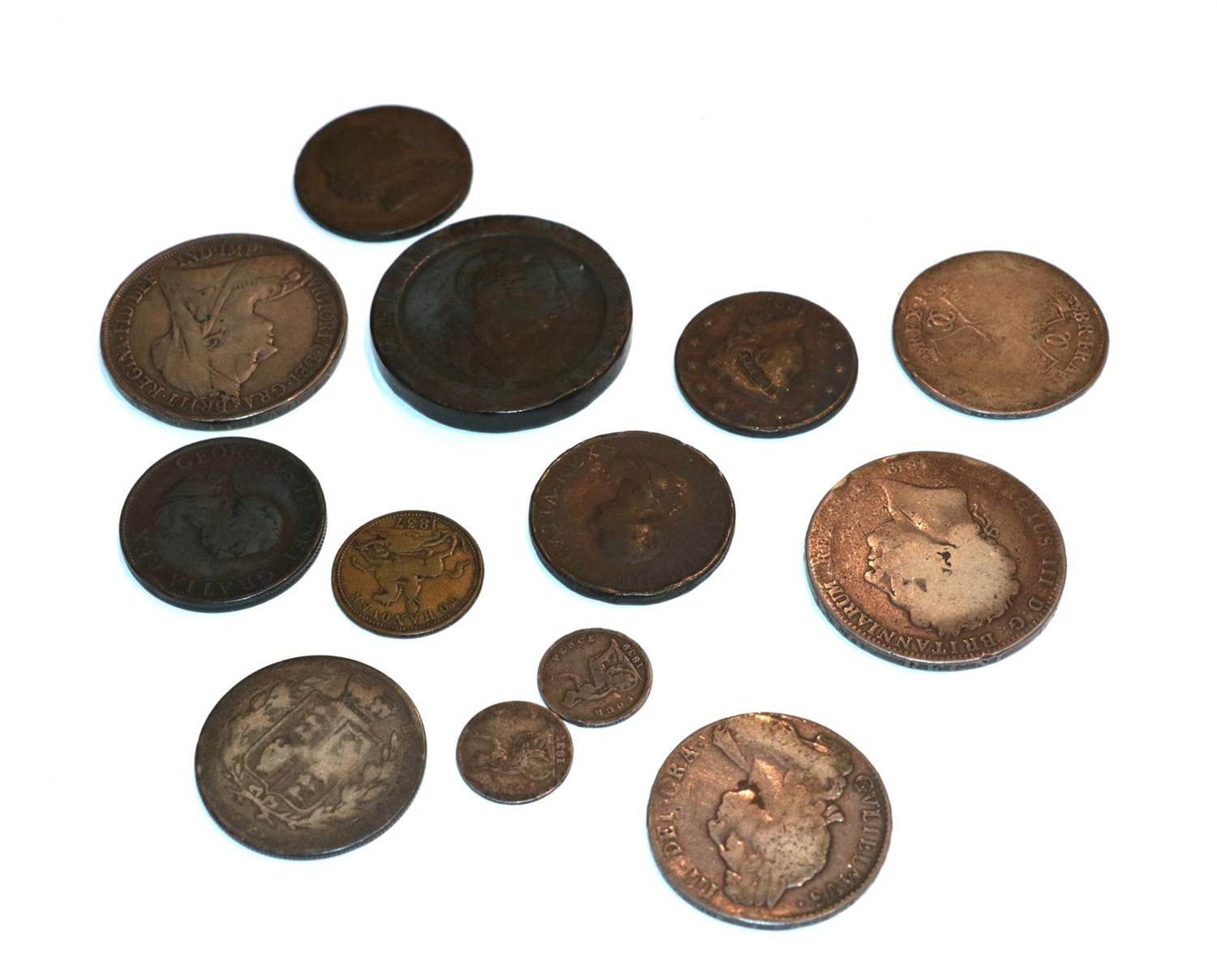 Lot 121 - A miscellany of 13 Milled Coins comprised of Charles II, 16-- halfcrown. Poor. William III,...