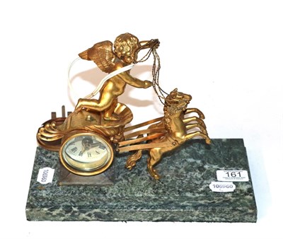 Lot 161 - A 19th century French gilt-metal mantle clock, in the form of a chariot with green marble base...