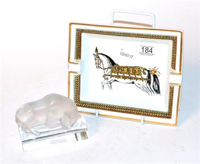 Lot 184 - A Lalique glass bull and Hermes porcelain horse ashtray