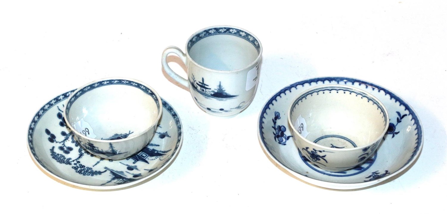 Lot 189 - An 18th century blue and white trio; and an 18th century blue and white bowl