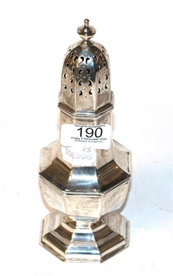Lot 190 - A silver sugar caster of faceted baluster form and marked for Birmingham, 6.4otz