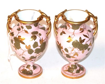 Lot 191 - A pair of Davenport Longport pink and gilt vases, 19th century