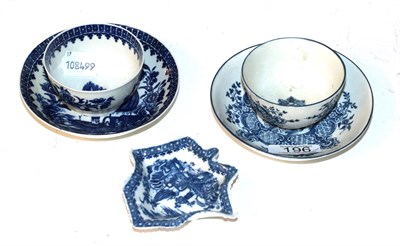 Lot 196 - Two 19th century tea bowls and saucers and a pickle dish