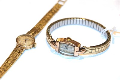 Lot 215 - A lady's 9 carat gold Rone Incabloc wristwatch; with another lady's 9 carat gold wristwatch...