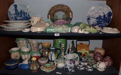 Lot 262 - Two shelves of various ceramics including Sylvac and other wall pockets, Villeroy and Boch...