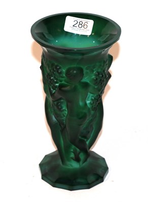 Lot 286 - A green malachite glass vase, circa 1930, depicting nudes with floral decoration