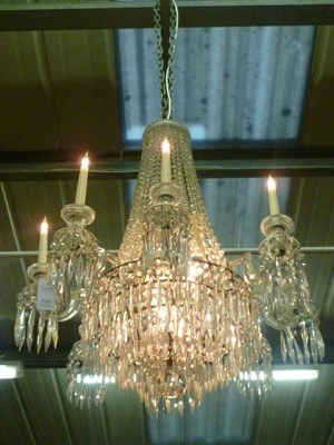 Lot 1131 - A Cut Glass Eight-Branch Basket Chandelier, early 20th century, with an upper shallow star cut dish