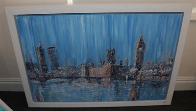 Lot 1008 - Carl Scanes (b.1964) ''London, City Reflection'' Signed, acrylic on canvas, 80cm by 120cm...