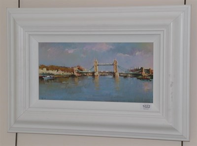 Lot 1022 - Helios (b.1958) Spanish ''London Bridge'' Signed, oil on board, 19cm by 38.5cm   Artist's...