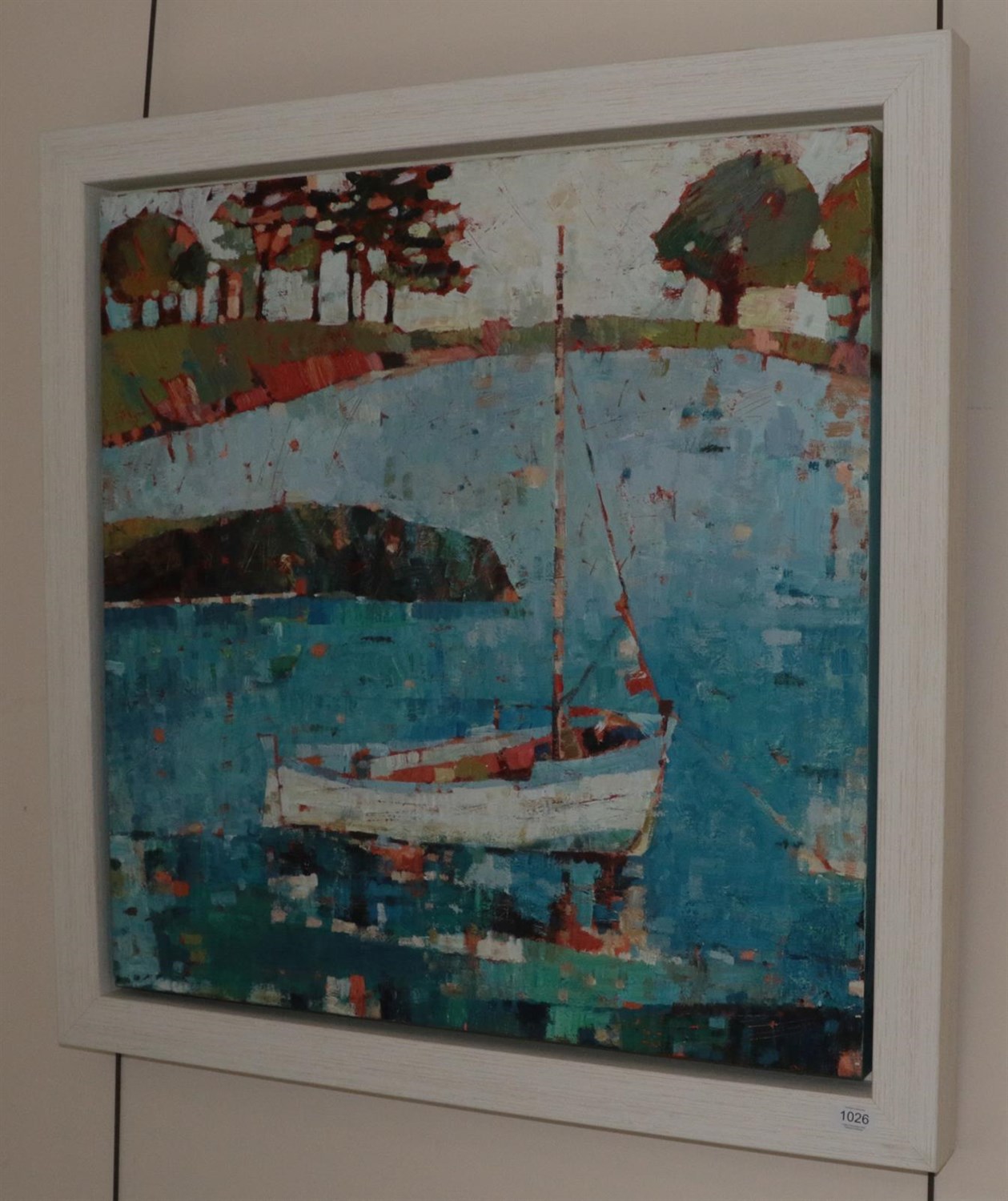 Lot 1026 - Sally Anne Fitter (b.1963) ''The Wonky Burnham Boat'' Oil on canvas, 76cm by 76cm   Artist's Resale