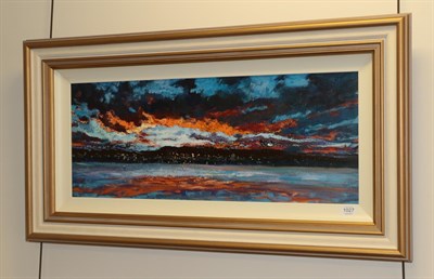 Lot 1027 - Timmy Mallett (b.1955) ''Sunset Over the River'' Signed, oil on board, 30cm by 75cm  Artist's...