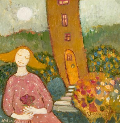 Lot 1041 - Helen Tabor (b.1960) ''The Peel Tower and Rose Garden'' Signed, oil on board, 26.5cm by 26.5cm...