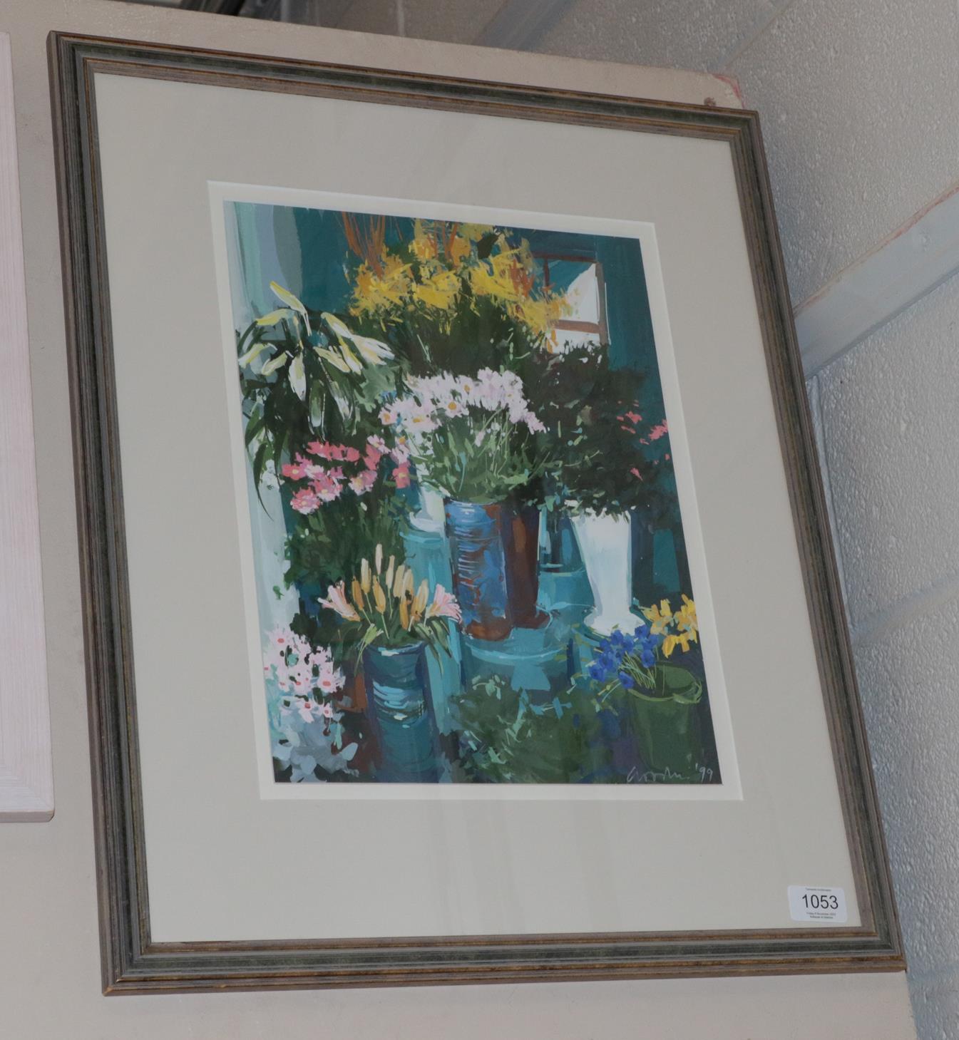 Lot 1053 - Gillian Goodheir (b.1949) Scottish  ''In a flower shop'' Signed and dated (19)99, gouache,...