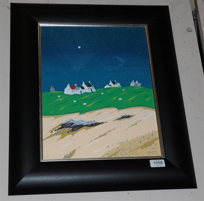 Lot 1058 - John Wetten Brown (Contemporary) Scottish ''Moonlit Cottages and Sheep'' Signed, inscribed...
