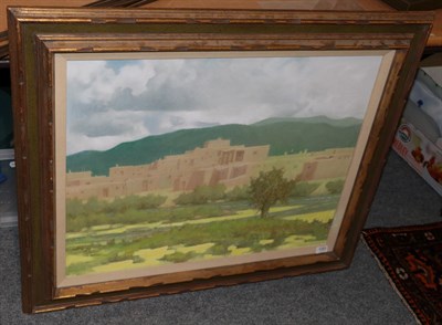Lot 1065 - Geoffrey Jenkinson RCamA (1925-2005) ''August Summer Sky and River Taos Pueblo'' Signed and...