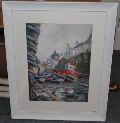 Lot 1077 - Alan Lyman (contemporary) ''Moorings, Staithes Beck'' Signed, pastel, 60cm by 43.5cm   Artist's...