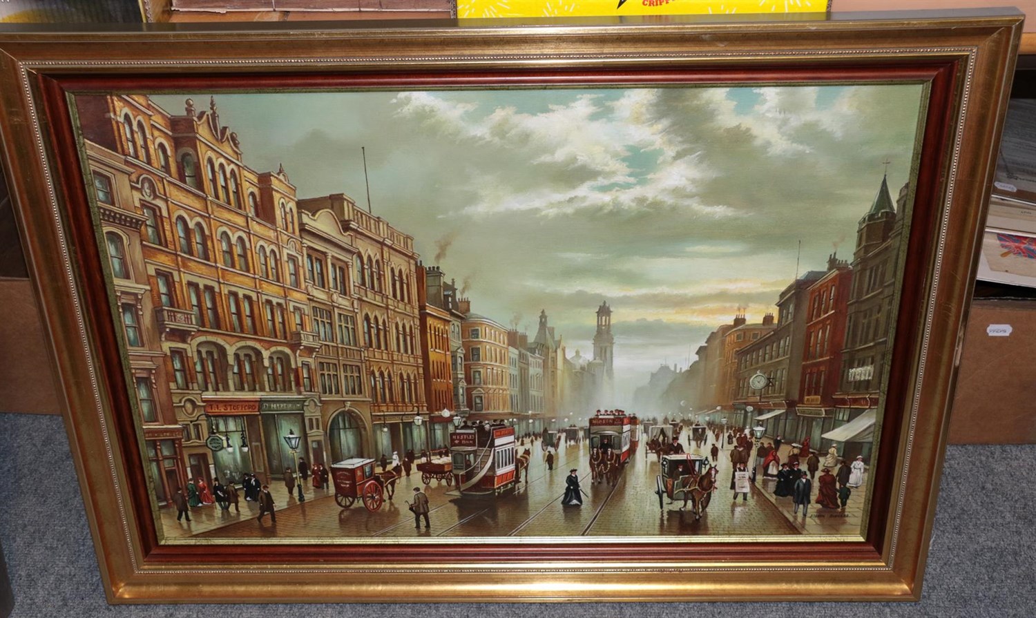 Lot 1079 - Steven Scholes (b.1952) ''Market Street Manchester, 1908'' Signed, inscribed verso, oil on...