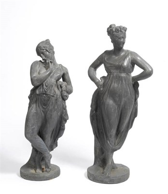 Lot 1145 - Two Cast Lead Figures of Neo-Classical Maidens after Canova, one standing gazing to sinister,...