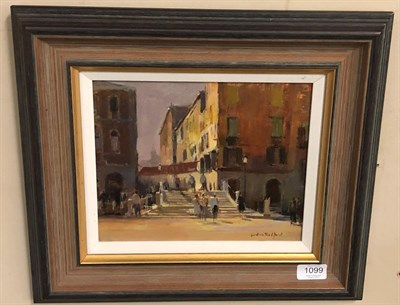 Lot 1099 - Gordon Radford (1936-2015) ''A Corner of Venice'' Signed, inscribed verso, oil on board, 21cm...