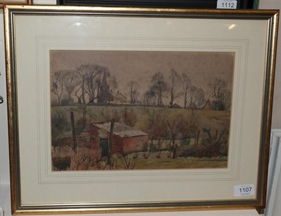 Lot 1107 - Charles Frederick Tunnicliffe RA, RE, ARCA (1901-1979) Sutton church, school & vicarage from school