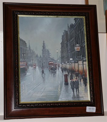 Lot 1111 - Steven Scholes (b.1952) ''The Strand, London 1958'' Signed, inscribed verso, oil on board,...