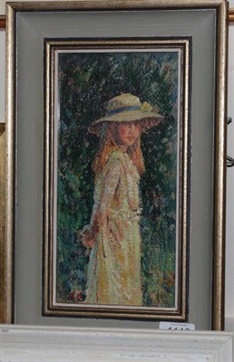 Lot 1113 - Rita Greig RWA, ROI, NEAC (1918-2011) ''The Yellow Dress - Louise'' Initialled, oil on board,...