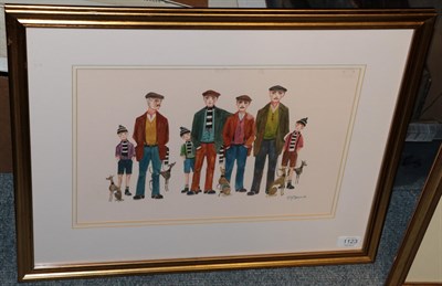 Lot 1123 - Terence McArdle (b.1940) Group scene with Whippets  Signed, watercolour, 27cm by 40.5cm...