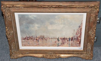 Lot 1126 - John Horwood (b.1934) Figures on a promenade  Signed and dated 1973, oil on canvas, 29cm by...