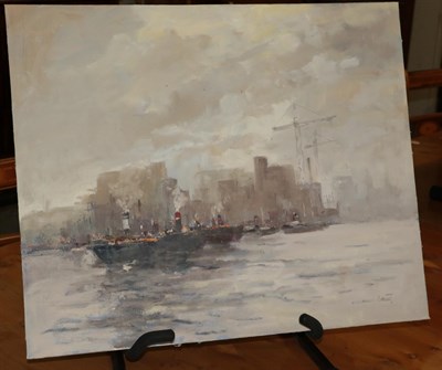 Lot 1133 - William Norman Gaunt FIAL NDD (1918-2001) ''Boats on the Clyde'' Signed, oil on board, 50.5cm...