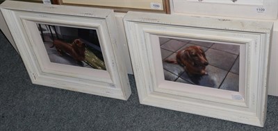 Lot 1140 - Rob Hellevan? (Contemporary) Seated Dachshund Signed, oil on board, together with companion,...