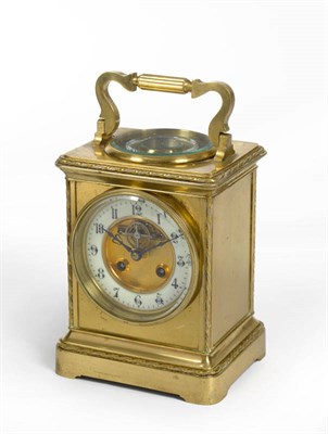 Lot 1152 - A Gilt Brass Striking Mantel Clock with Thermometer and Compass, circa 1900, with top carrying...