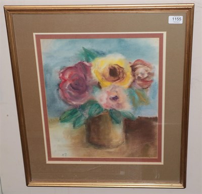 Lot 1155 - Moila Powell (1895-1994) Irish Still life of assorted Roses Initialled, pastel, 39cm by 33.5cm...