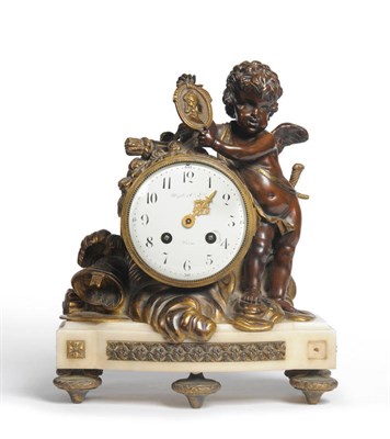 Lot 1154 - A Figural Gilt Bronze and White Marble Striking Mantel Clock, retailed by Maple & Co Ltd,...