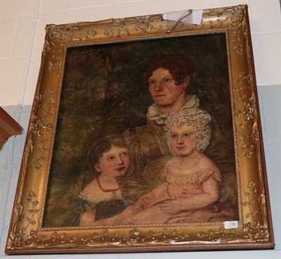 Lot 1199 - English School (late 18th/early19th century) Portrait of mother and two children, oil on canvas...