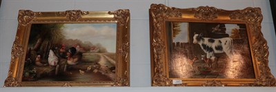 Lot 1207 - Bernard Page, Cow and goats in a stable, signed, oil on board together with J.Elizabeth,...