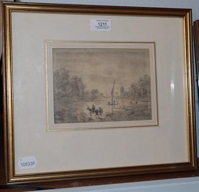 Lot 1211 - Rev. William Henry Barrett (19th Century) Figures in a landscape with ruined temple pencil...