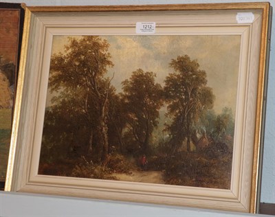 Lot 1212 - English School (19th century) Wooden landscape with figures, oil on canvas together with a...