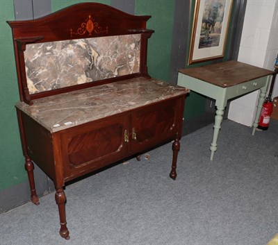 Lot 1236 - Edwardian marble top washstand together with a pine two-drawer table