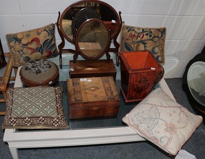 Lot 1247 - Group of assorted items comprising George III small mahogany toilet mirror with drawer; a...