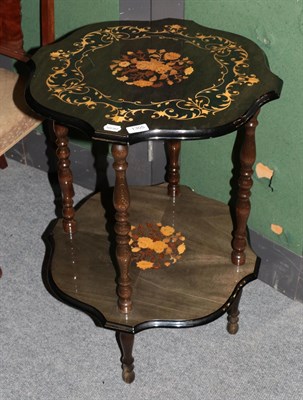 Lot 1305 - A reproduction Italian style marquetry decorated two-tier occasional table