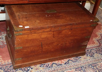 Lot 1323 - A brass bound oak chest with hinged lid, 94cm by 53cm by 56cm high