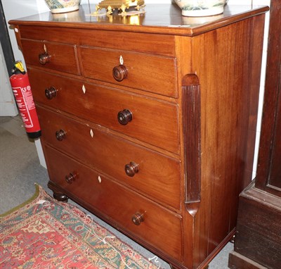 Lot 1342 - A Victorian mahogany straight-fronted five-drawer chest, with fluted stiles, 120cm by 52cm by 124cm