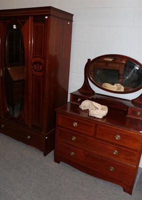 Lot 1349 - An Edwardian inlaid mahogany single door wardrobe and a matching dressing chest