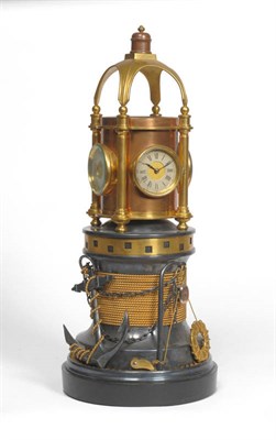 Lot 1172 - A Rare Automata Nautical Desk Compendium, circa 1900, the rotating case of lighthouse form with...