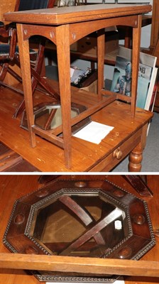 Lot 1361 - A small oak fold over table, circa 1890 and a 1920/30s bevel glass mirror