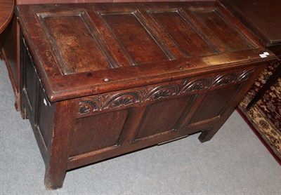 Lot 1372 - An early 18th century joined oak chest with panelled lid, 114cm by 53cm by 71cm