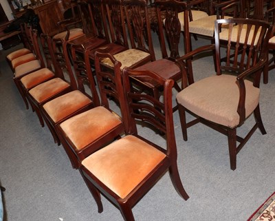 Lot 1403 - An 18th century Provincial fruitwood and ash dining chair; four Chippendale style dining chairs...