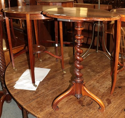 Lot 1427 - An Edwardian mahogany and tulipwood banded occasional table; and a Victorian rosewood spiral-turned