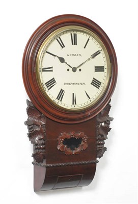 Lot 1180 - A Mahogany Striking Wall Clock, signed Horden, Kiderminster, circa 1860, the circular drop dial...